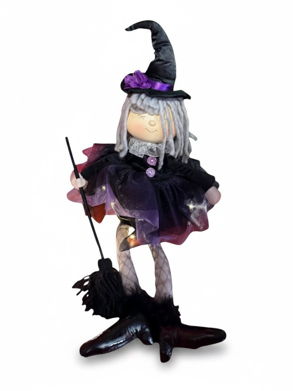 NWOT Porcelain-Faced Halloween Witch Doll – Black, Purple & Burgundy – 13”